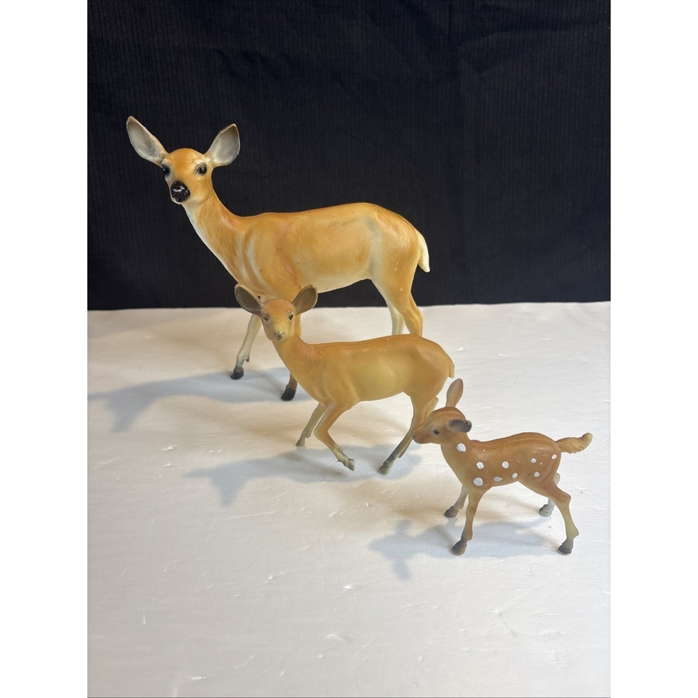 Vintage Celluloid Hard Plastic Deer Figurines Set of 4 Brown Holiday Decor